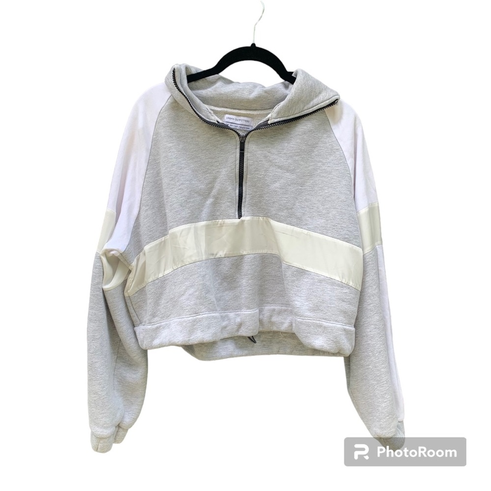 Urban Outfitters Cropped Gray Quarter Zip with Mesh Stripe